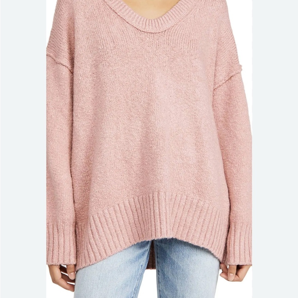 Free People Brookside Dusty Pink V-Neck Sweater tunic size XS - Picture 6 of 10